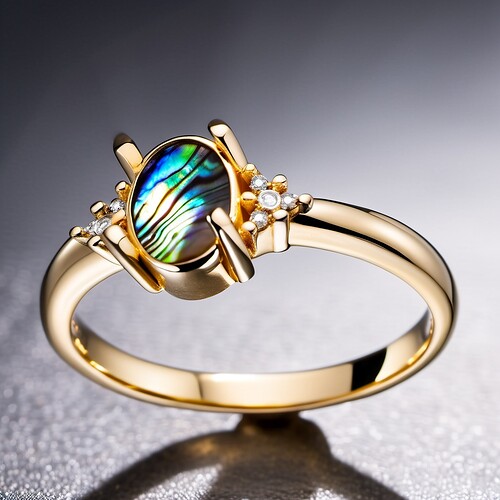 2024-03-29 10-45-32 - gold abalone ring, product photo, 4k, large diamond, light refraction, sharp, focus, intricate detai