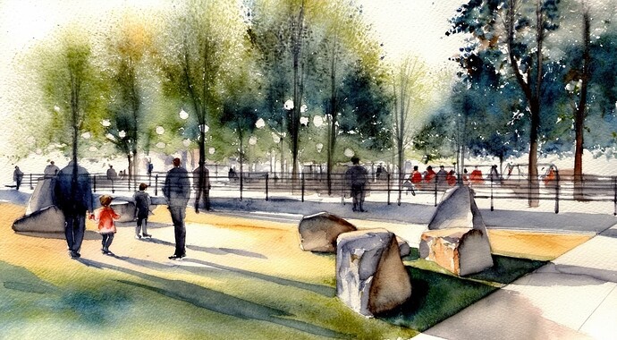 2024-01-20 13-23-07 - watercolor sketch, park, trees, stones, people