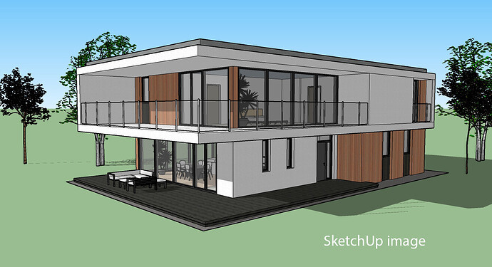 SKetchUp white house front Modern+House+Furnished