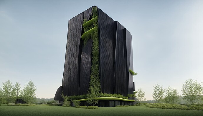 2023-03-29 09-40-11 - Modern biophilic architectural building, photorealistic rendering, modern black finishes, parametric