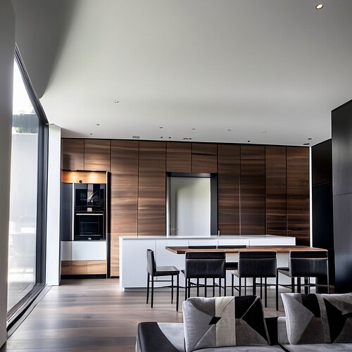 2024-02-22 22-50-01 - kitchen, white walls, black cabinets, warm mood, white ceiling, gray wood floor