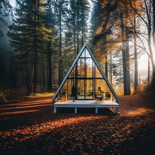 2023-11-16 22-39-23 - glass house in the forest, during autumn