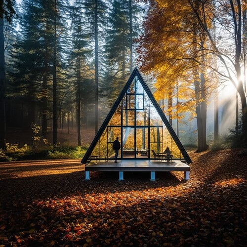 2023-11-16 22-39-24 - glass house in the forest, during autumn