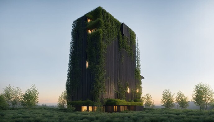 2023-03-29 09-50-00 - Modern biophilic architectural building, photorealistic rendering, modern black finishes, parametric