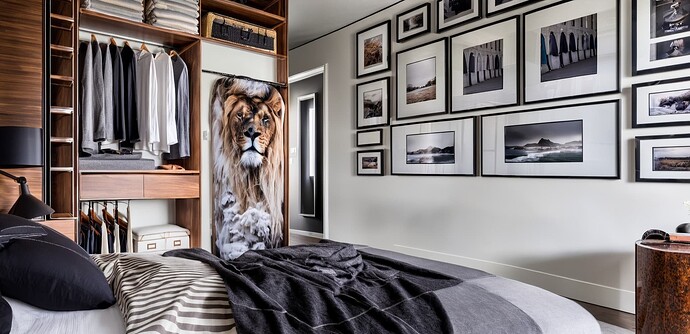 2025-04-15 09-12-42 - bedroom, closet with clothing, wall art, photograph