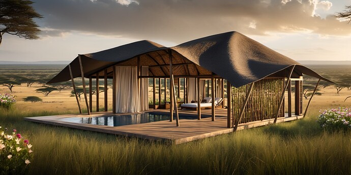 2024-02-22 23-21-48 - A photorealistic African-style lodge canopy with a pool in Serengeti with grassland backgrounds