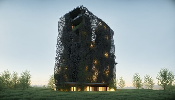 2023-03-29 09-48-21 - Modern biophilic architectural building, photorealistic rendering, modern black finishes, parametric