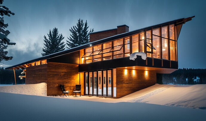2024-01-29 01-53-18 - modern design with large windows, interior lights, timber building, during winter, ((snow)), blizzar